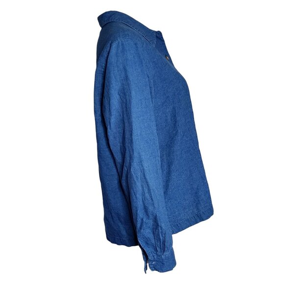 LEMON GRASS Solid All Blue Long Sleeve Button Down Linen Blend Shirt Womens L - Picture 4 of 6